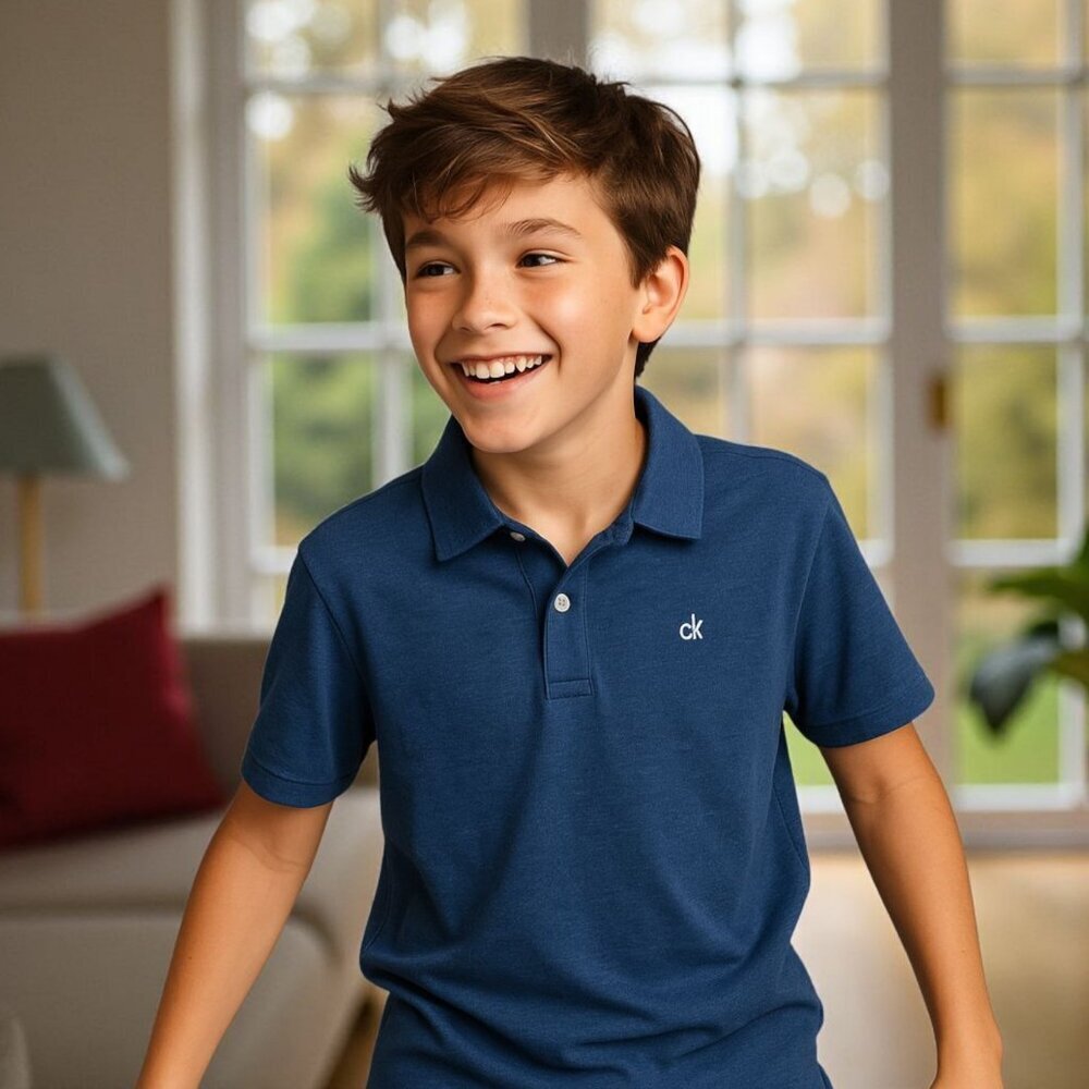Calvin Klein Jeans Boys XL 18/20 Blue Polo Shirt CK Logo Preppy Classic 90s